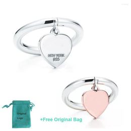 Cluster Rings Original Logo Heart Tag Silver Ring Classic High Version Lady 925Sterling Love Fashion Jewelry Valentine's Day 256N