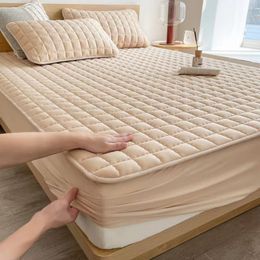 Cotton Padded Bed Sheet Dustproof Bed Cover With Solid Colour Skin Friendly And Breathable Non Slip Thickened (No Pillowcase) Single Queen