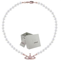 Pearl Necklace Saturn Beads Pendant Fashion Women Diamond Necklace Couple Jewellery Gift With packing box284C