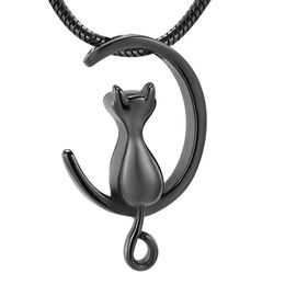 IJD10014 Funnel & Gift Box Black Cat Necklace Memorial Urn Locket for Animal Ashes Holder Keepsake Jewellery Stainless Steel221G