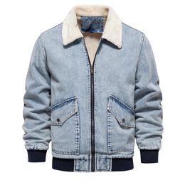 Men's Jackets AIOPESON Autumn Winter Fur Collar Jacket for Men Warm Thicken Fleece Jeans and Coat Casual Fashion Denim 231206