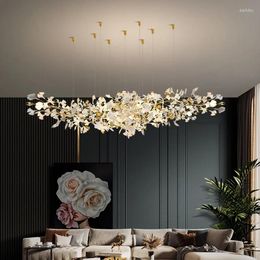 Pendant Lamps Luxury Plastic Ceramic Chandelier Hanging Light Fixtures For Living Room Ginkgo Leaves LED Lamp Art Villa Study Bedroom