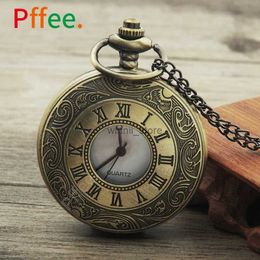 Pocket Watches Pffee Roman Numerals Quartz Antique Pocket Watch Chain Men Women Steampunk Vintage Clock Reloj One Piece Best Gift For Men WomenL231120