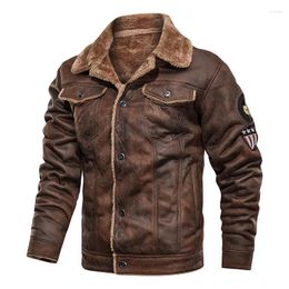 Men's Jackets Men Winter Windproof Fleece Warm Motor Biker Lapel Leather Jacket Outdoors Casual Fashion Male Coat 4XL