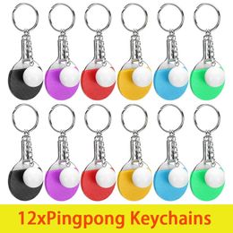 Keychains Lanyards 12Pcs Table Tennis Keychain Mini Ping Pong Keyrings with Table Tennis Racket Sports Keyring for Bags Backpack 231205
