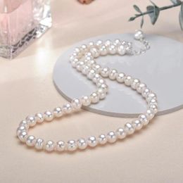 Chains 6-7mm Freshwater Cultured Pearl Necklace For Women Real Chokers Women's Sterling Silver Strand Necklaces