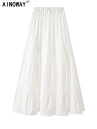Skirts Skorts Vintage chic fashion Hippie women white linen cotton beach Bohemian skirt High Elastic Waist A-Line Boho Maxi Skirt Femme 231206