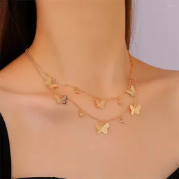 Pendant Necklaces Vintage Fashion Gold Color Simple Chain Crystal Metal Butterfly Necklace For Women Choker Female Girl Jewelry Party Gift