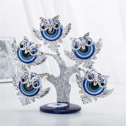 H&D Blue Evil Eye Tree Feng Shui Owl Decorative Collectible Housewarming Gift Showpiece for Protection Good Luck & Prosperity 2109240O