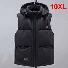 Men's Vests Winter Men Thick Warm Vest Plus Size 10XL Fashion Casual Solid Colour Hooded Sleeveless Jacket Big 231205