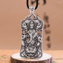 Pendant Necklaces Hip Hop Style Five Dragons Guanyin Vintage Personalized Square Plate Jewelry Guardian Amulet Wholesale