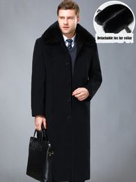Men's Wool Blends Fashion Jackets Mens Thick Cashmere Trench Warm Detachable Fur Collar Windbreaker Men XLong Down Lining Coats 6XL 231206