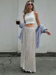 Skirts Skorts Mumaroho Autumn Winter Women Elegant Sequined Maxi Skirts Solid Gold High Waist Ladies Flare Long Skirt For Women 231206