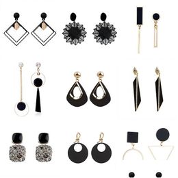 Dangle & Chandelier Black Hanging Long Earrings For Women Triangle Square Statement Drop Boucle Oreille Femme Fashion Jewellery Drop Del Dhpf4