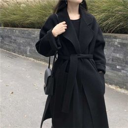 Cashmere Coat Maxmaras Labbro Coat 101801 Pure Wool Double-sided Wool Women's Mid length Loose Silhouette Korean Handmade Lace up Cashmere Thickened Wool74OZ
