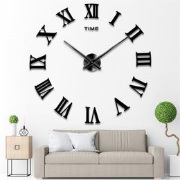 3D Large Size Roman Numeral Acrylic Mirror Wall Clock DIY Quartz Watch Still Life Clocks Modern Home Decoration Living Room Sticke245t