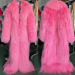 Women's Fur Faux YOLOAgain 135145cm Floor Length Mongolia Sheep Coat Women Winter Warm Party Long Ladies Overcoat 231205