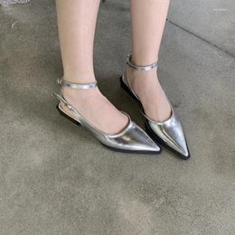 Dress Shoes Spring/Summer 2023 French Low Heel Black Overhead Sandals Pointed Flat Evening Mary Jane Single For Women