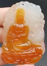 Certified Natural Agate Chalcedony Carved Guanyin Kwan-Yin God Dragon Pendant