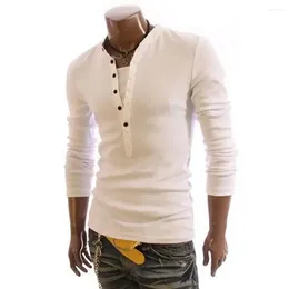 Men's Suits A2664 Cotton T Shirt Men Solid Colour Tshirt Single-breasted Collar Long Sleeve