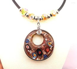 Pendant Necklaces Handmade Murano Lampwork Glass Colorful Gold Sand Dots Edge Silver Plating Round Beads Necklace Jewelry Gifts Sweater