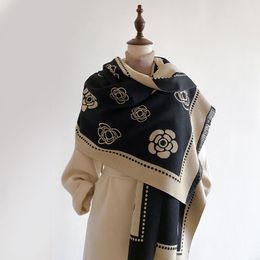 Fashionable scarf, camellia flower imitation cashmere scarf, women's double-sided shawl, long jacquard versatile warm scarf