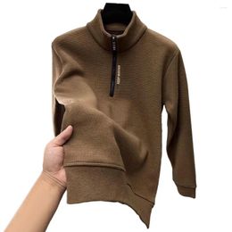 Men's Hoodies Ribbed Cuff Sweatshirt For Men Fall Winter Zipper Stand Collar Thick Warm Pullover Knitted Sweater Fleece