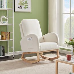 Living Room Furniture Rocking Chair Mid-Century Modern Armchair Upholstered Tall Back Accent Glider Rocker Beige Drop Delivery Home Ga Dhmdo