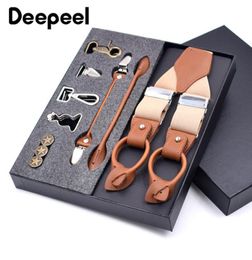 Deepeel 1set 35X125cm Business Men Suspenders Multiset Suit 36 Clips DIY Genuine Leather Strap For Gift4452375