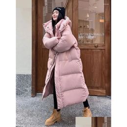 Women'S Trench Coats Womens Trench Coats Winter Pink Hooded Long Parkas Warm Chaqueta Women Thick Windproof Overcoat Casual Snow Wear Oths5