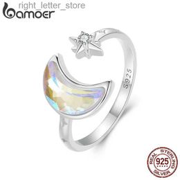 Solitaire Ring Bamoer 925 Sterling Silver Colourful Moon Star Opening Ring Fine Zircon Rings For Women Lucky Jewellery Wedding Gift Birthday YQ231207