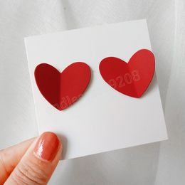 Big Metal Heart Stud Earrings for Women Korean Exaggerated Simple Red Candy Color Brincos Jewelry Christmas Gift