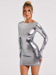 Casual Dresses INS Glossy Imitation Leather Reflective Dress Skinny Sheath