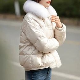 Women's Down Parkas 2023 Winter Fur Large Collar Coat Short Fashion Thickened White Duck Jackets 231207