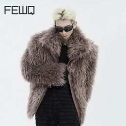 Men's Fur Faux FEWQ Coat Winter Stand Collar Silhouette 2023 Solid Colour Long Sleeve High Street Zipper Male Tops Fashion 24X3220 231207