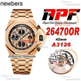 Men Audemar Pigue Watch Aebby 42mm 26470OR A4404 Automatic Chronograph Mens Rose Gold Champagne Black Textured Dial Stainless Steel Bracelet Super Edition Rel
