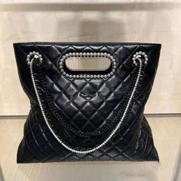23k Designer Women Shoulder Bag 33cm Leather Diamond Black Hardware Metal Clasp Pearl Handle Luxury Handbag Matelasse Chain Crossbody Bag Airport Bags 31 Makeup Bag