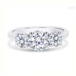 White Gold 3 Stone Ring Jewelry Round Brilliant Cut Moissanite Wedding Band Engagement