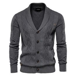 Men's Sweaters AIOPESON Cotton Argyle Cardigan Men Casual Single Breasted Solid Colour Business Mens Cardigans Winter Fashion Sweater Man 231206