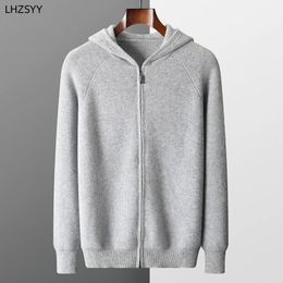 Men's Sweaters LHZSYY Pure Cashmere Hooded Cardigan AutumnWinter Zipper Knit Jacket Thick Sweater Leisure Plus Size Coat Warm Shirt 231206