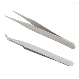 Nail Art Equipment 2 Pcs Tweezer: 1 Fine Point Silver Pointy Straight Tweezers & Anti-Static Tweezer Curved Pointed