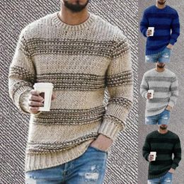 Men's T Shirts Men Sweater Lightweight Striped Print O Neck Pullover Long Sleeve Skin-friendly Knitted Male Clothing