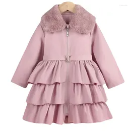 Jackets 4-7Y Winter Kid Girl Long Coats Warm Fur Collar Sleeve Dress Outerwear Elegant Children Baby Clothes A1148