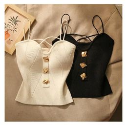 Women's Tanks French Style Cross-knit Suspender Cropped Tank Top Wear Sexy Beauty Camisole Slim High-end Bottom Bandeau Corset