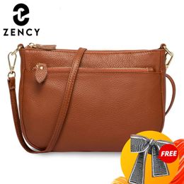 Evening Bags Zency Fashion Women Crossbody Bag 100% Genuine Leather Brown Handbag Small Flap Bags Simple Lady Shoulder Purse Messenger Wallet 231207