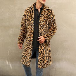 Men's Wool Blends Men Faux Fur Coat Jacket Winter Warm Long Coats Overwear Thicken Leopard Outwear 231207