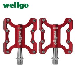 Bike Pedals Wellgo KC001 Aluminum Alloy Ultralight MTB BMX Road Bike Pedal Cycling Cr-Mo Spindle Sealed Bearings Bicycle Parts 231207