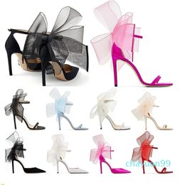 Luxury Satin Oversized bowtie High Heel Women Wedding Bridal Banquet Vacation Ladies mesh bow High-Heeled Sandals