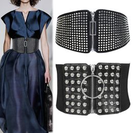 Stage Wear Stage Accessories Fashion Elastic Rivet Cummerbund Belt Knitted Black Wide Waistband Slimming Body High Waist Ladies Zipper Waist Belt Decorative