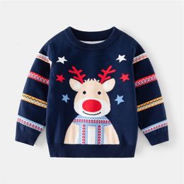 Комплекты годовой детский свитер с длинными рукавами с мультяшным принтом, повседневный свободный пуловер, трикотаж, свитер для маленьких девочек и мальчиков, рождественская детская одежда 231130